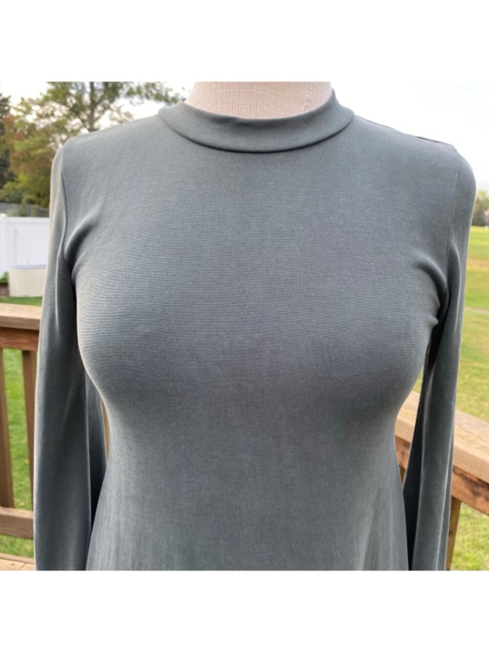 Jolie Tunic Shift Dress sz M Bell LS Army Green Sexy Knit Stretchy Knee Length - Picture 7 of 8